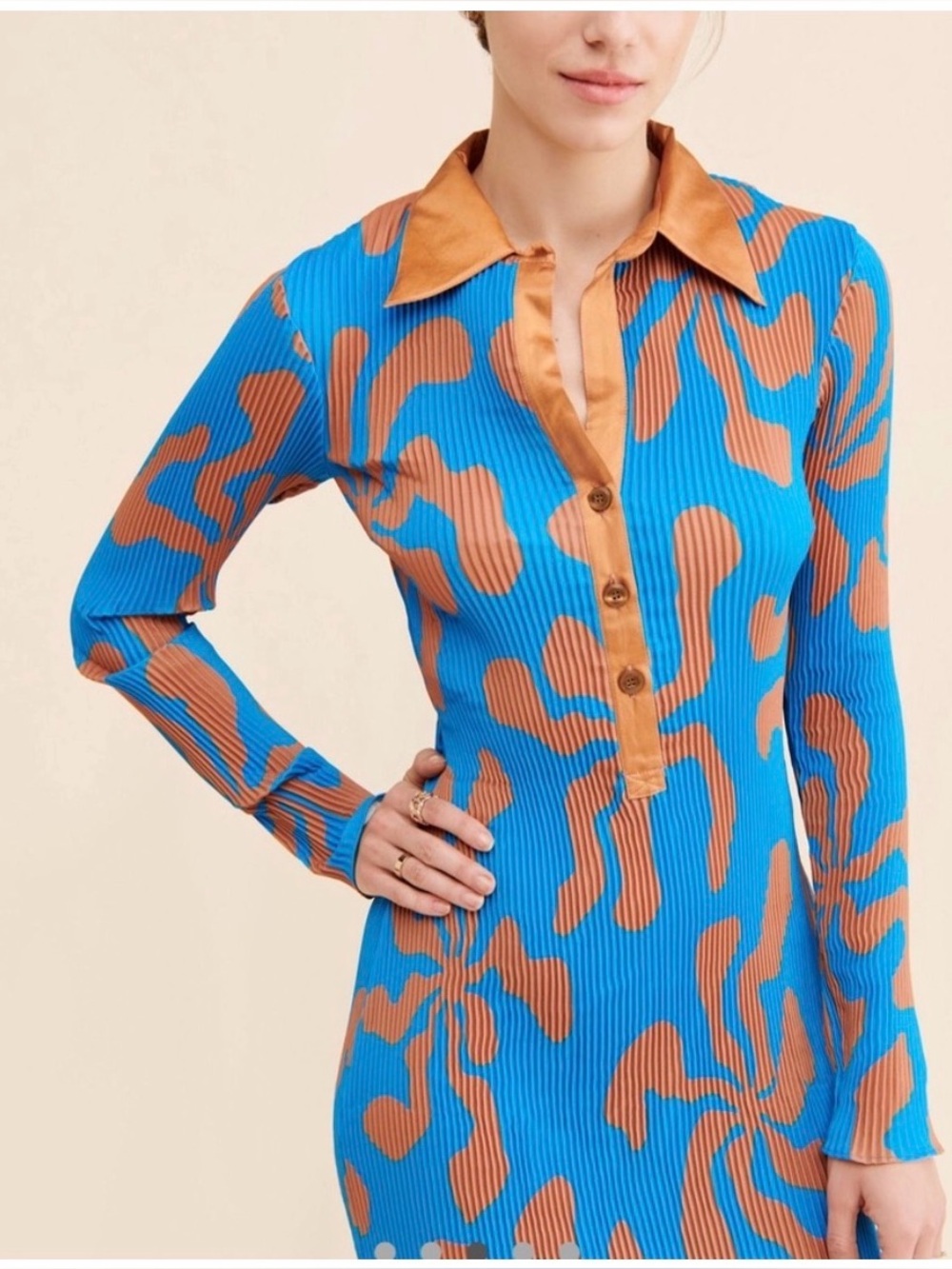 Arthur Apparel X FreePeople Crimpled Pleated Blue Orange Hawaiian Dress Sz 2